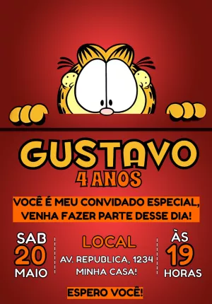Convite de Aniversário Garfield para Editar Online e Imprimir