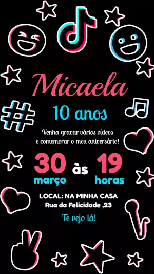 Convite de Aniversário Tema TikTok para Editar Online