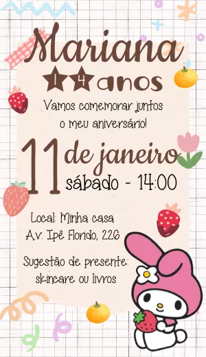 Convite de Aniversário My Melody Editável Online