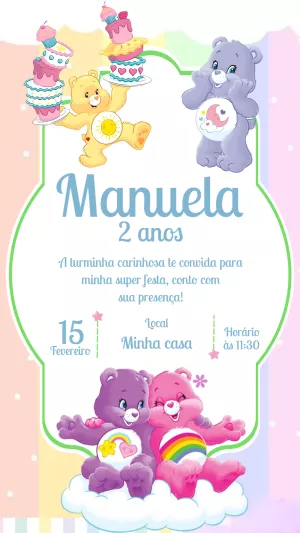 Convite Aniversário Ursinhos Carinhosos para Editar Online