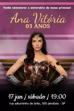 Convite Aniversário Mulher Maravilha para Editar Online