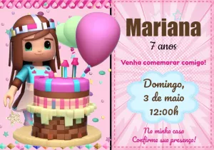 Convite Aniversário Roblox Menina com Avatar para Editar Online