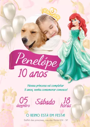 Invitación de cumpleaños La Sirenita – Estático – Myanne Figueiredo
