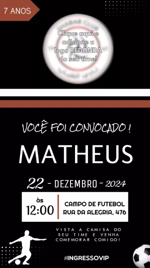 Convite Aniversário Futebol com Logo do Time para Editar Online