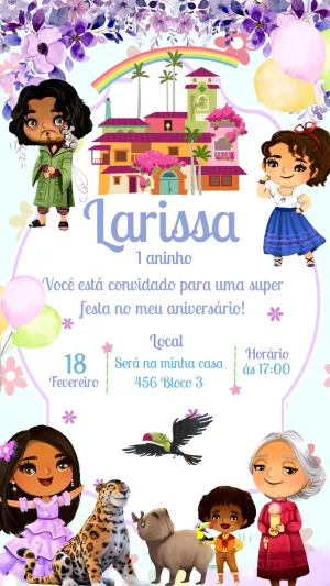 Convite de Aniversário Encanto com Personagens para Editar Online