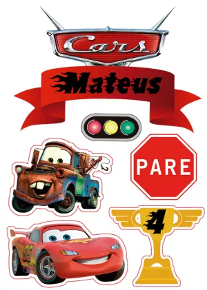 Topo de Bolo Carros com Personagens para Editar Online