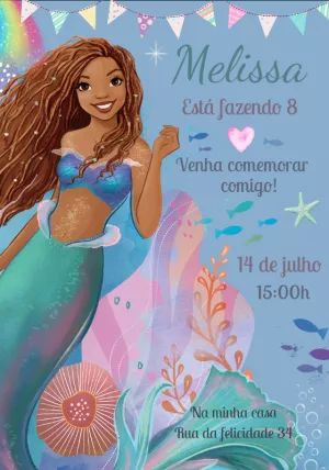 Convite de Aniversário Sereia Fundo do Mar para Editar