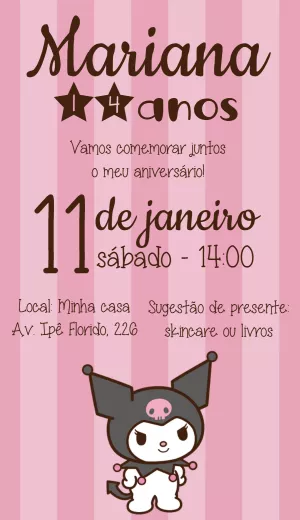 Convite de Aniversário Kuromi para Editar e Imprimir