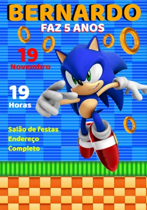 Convite de Aniversário Sonic Editável para Imprimir