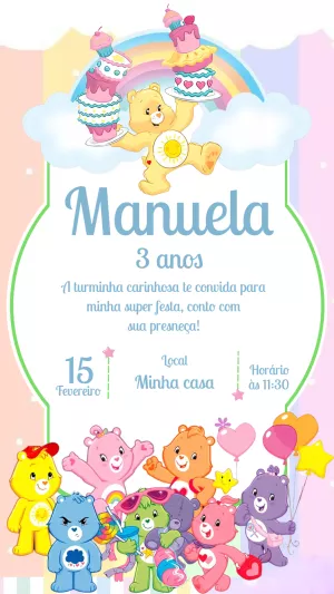 Convite Aniversário Ursinhos Carinhosos para Editar Online