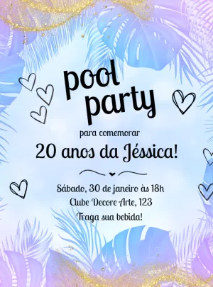 Convite Aniversário Pool Party Tropical para Editar Online