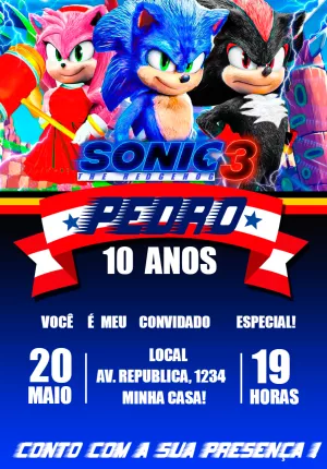 Convite de Aniversário Sonic 3 com Shadow para Editar Online