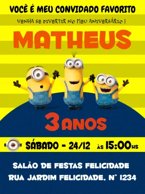 Convite de Aniversário Minions Divertido para Editar Online