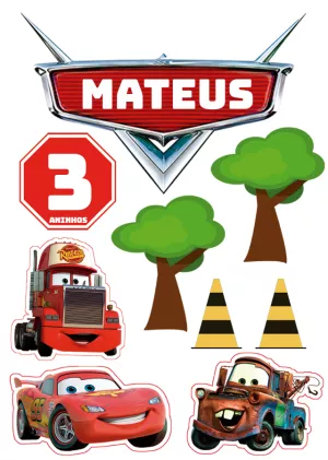 Topo de Bolo Carros para Aniversário Editável Online