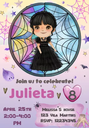 Convite de Aniversário Wandinha para Editar Online