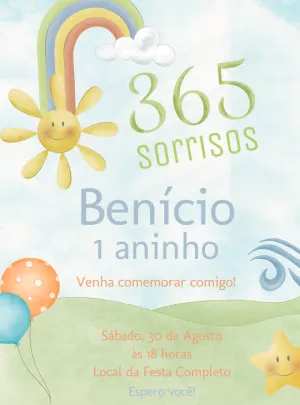 Convite de Aniversário 365 Sorrisos para Editar Online
