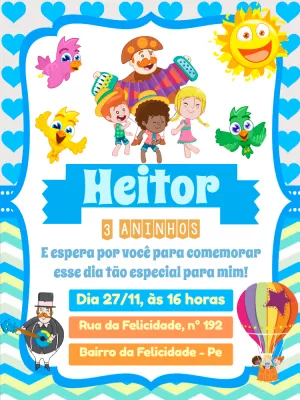 Convite de Aniversário Mundo Bita com Personagens para Editar