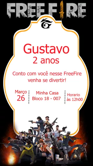 Convite Aniversário Free Fire com Personagens para Editar Online