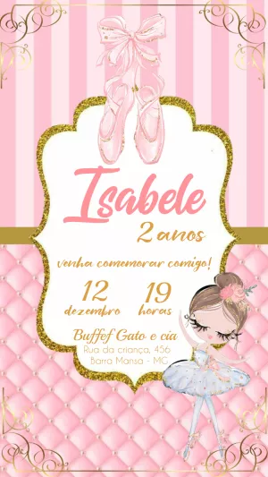 Convite Aniversário Bailarina Aquarela para Editar Online