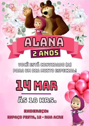 Convite Aniversário Masha e o Urso para Editar Online