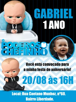 Convite Aniversário Poderoso Chefinho com Foto para Editar