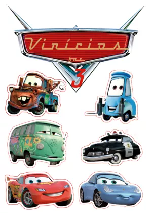 Topo de Bolo Carros com Personagens para Editar e Imprimir
