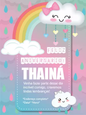 Convite de Aniversário Chuva de Amor Menina para Editar