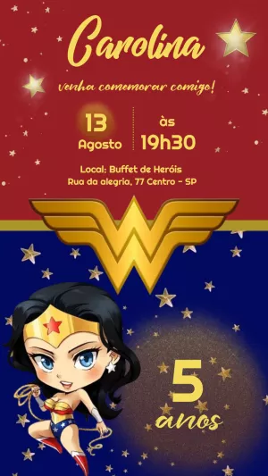 Convite de Aniversário Mulher Maravilha para Editar Online