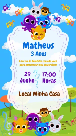 Convite de Aniversário Bolofofos para Editar Online