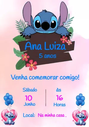 Convite de Aniversário Stitch Editável Online para Imprimir