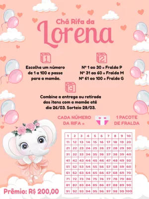 Chá Rifa Menina Elefantinha Bailarina para Editar e Imprimir
