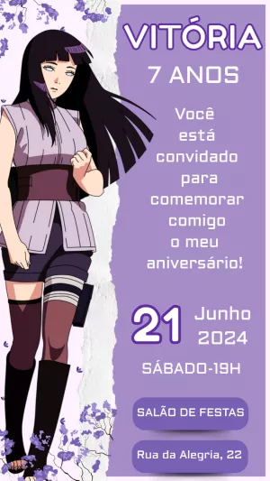 Convite de Aniversário Hinata Naruto para Editar Online