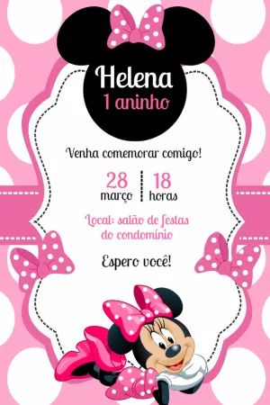 Convite de Aniversário Minnie Mouse Rosa para Editar Online