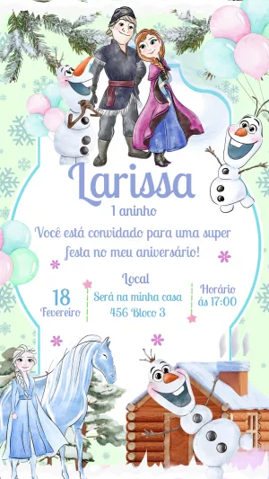 Convite de Aniversário Frozen com Personagens para Editar