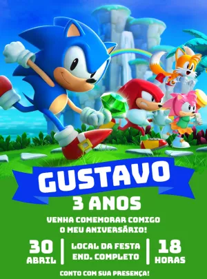 Convite de Aniversário Sonic para Editar Online e Imprimir