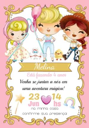 Convite de Aniversário Toy Story Menina para Editar Online