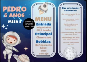 Menu de Mesa Astronauta para Festa Infantil Editável Online
