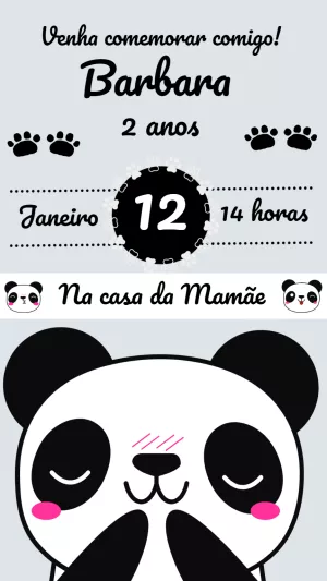 Convite de Aniversário Panda Fofo para Editar Online