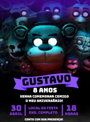 Convite de Aniversário FNAF com Personagens para Editar Online