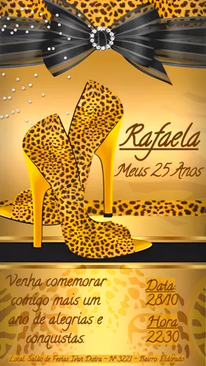 Convite de Aniversário Onça Dourado para Editar Online