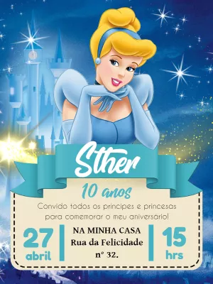 Convite de Aniversário Cinderela para Editar Online