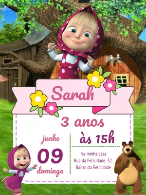 Convite de Aniversário Masha e o Urso para Editar Online