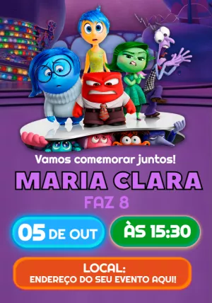 Convite Aniversário Divertida Mente 2 para Editar Online
