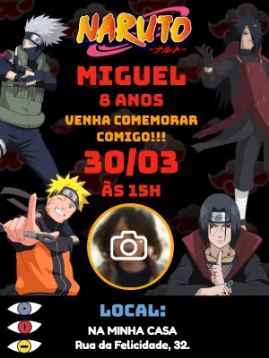 Convite Aniversário Naruto com Foto para Editar Online