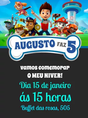 Convite de Aniversário Patrulha Canina para Editar Online