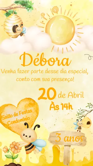 Convite Aniversário Abelhinha Fofa para Editar Online