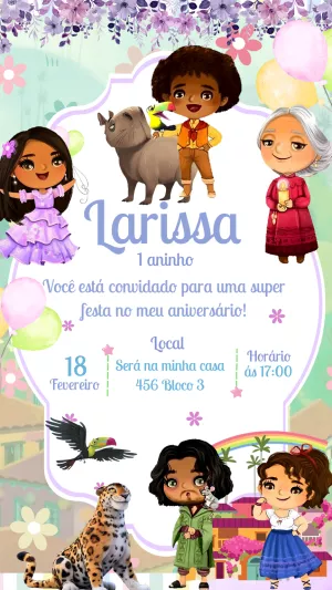 Convite de Aniversário Encanto com Personagens para Editar Online