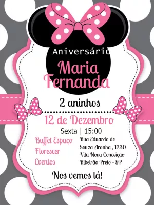 Convite de Aniversário Minnie Rosa Editável Online