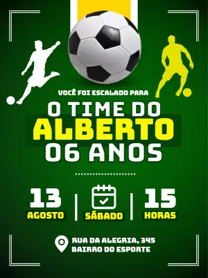 Convite de Aniversário Futebol com Bola para Editar Online