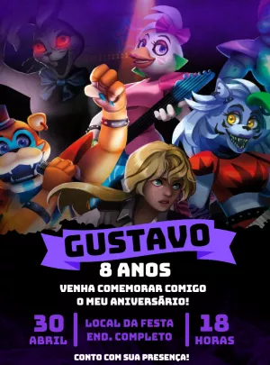 Convite Aniversário Five Nights at Freddy's Security Breach para Editar